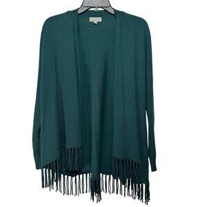 Joseph A Open Front Green long-sleeve cardigan‎ with fringe hem. Size S